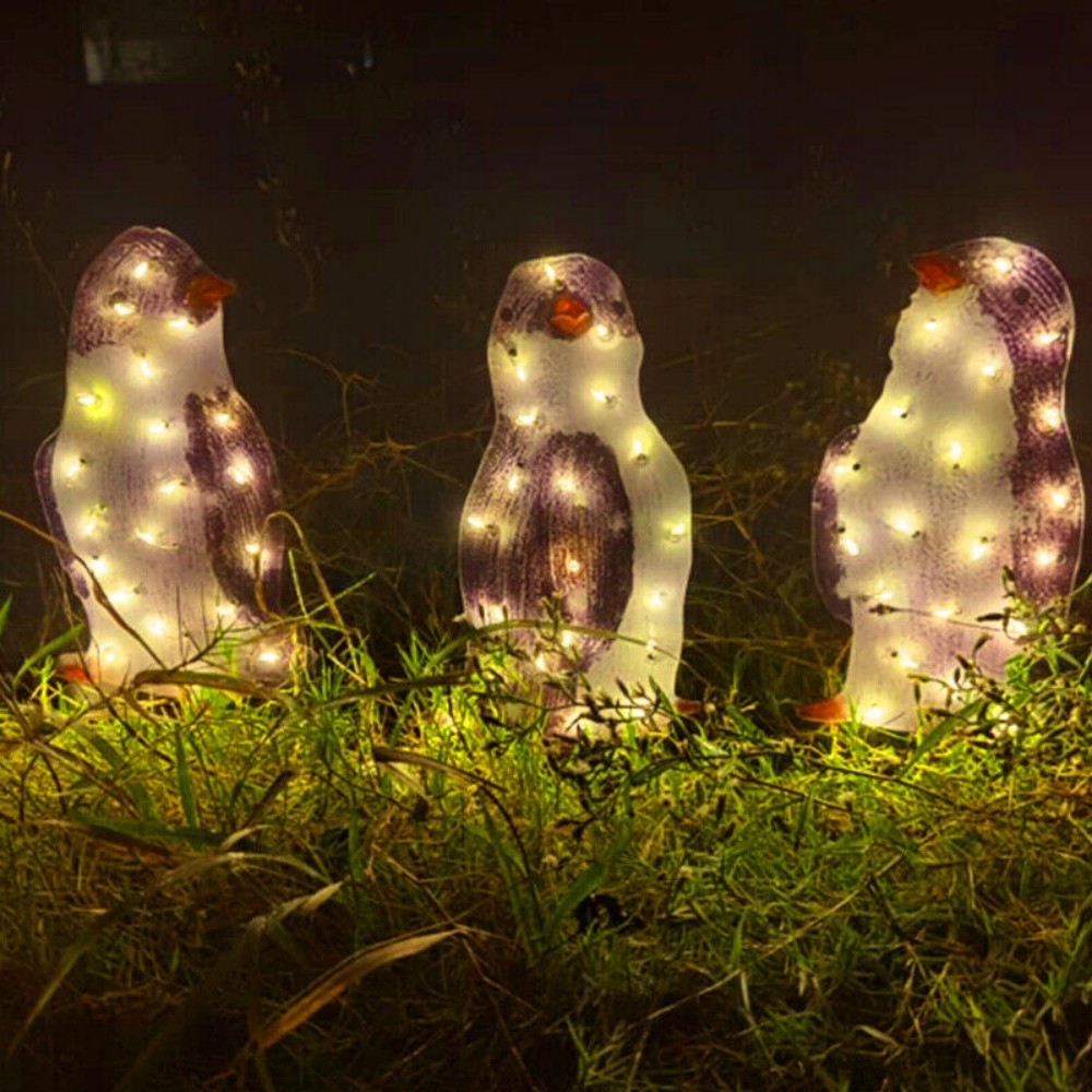 3X Christmas Penguin Acrylic LED Light Up Decoration Indoor Outdoor Figurine