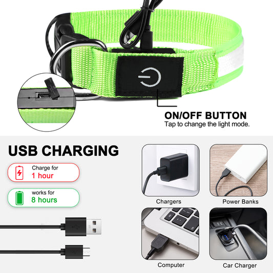 Light Up Dog Collar - Dog Collar Lights For The Dark Night, Adjustable Flashing Dog Collar Rechargeable, LED Dog Collar With 3 Flash Modes For Large, Medium And Small Dogs