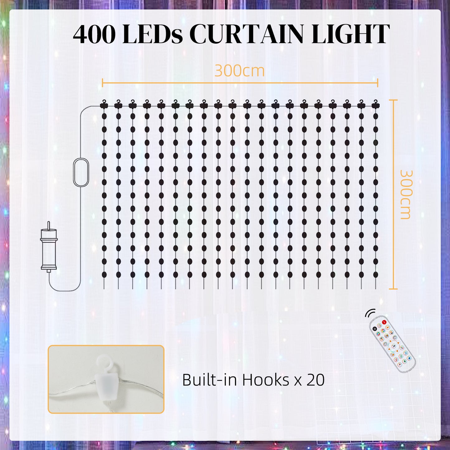 LED Curtain Lights, Smart Curtain Fairy Lights Plug In, Colour Changing Wall Lights With Remote, App, Dynamic DIY Hanging Window String Lights For Bedroom Living Room, 3x3(m), 400 RGBIC LED